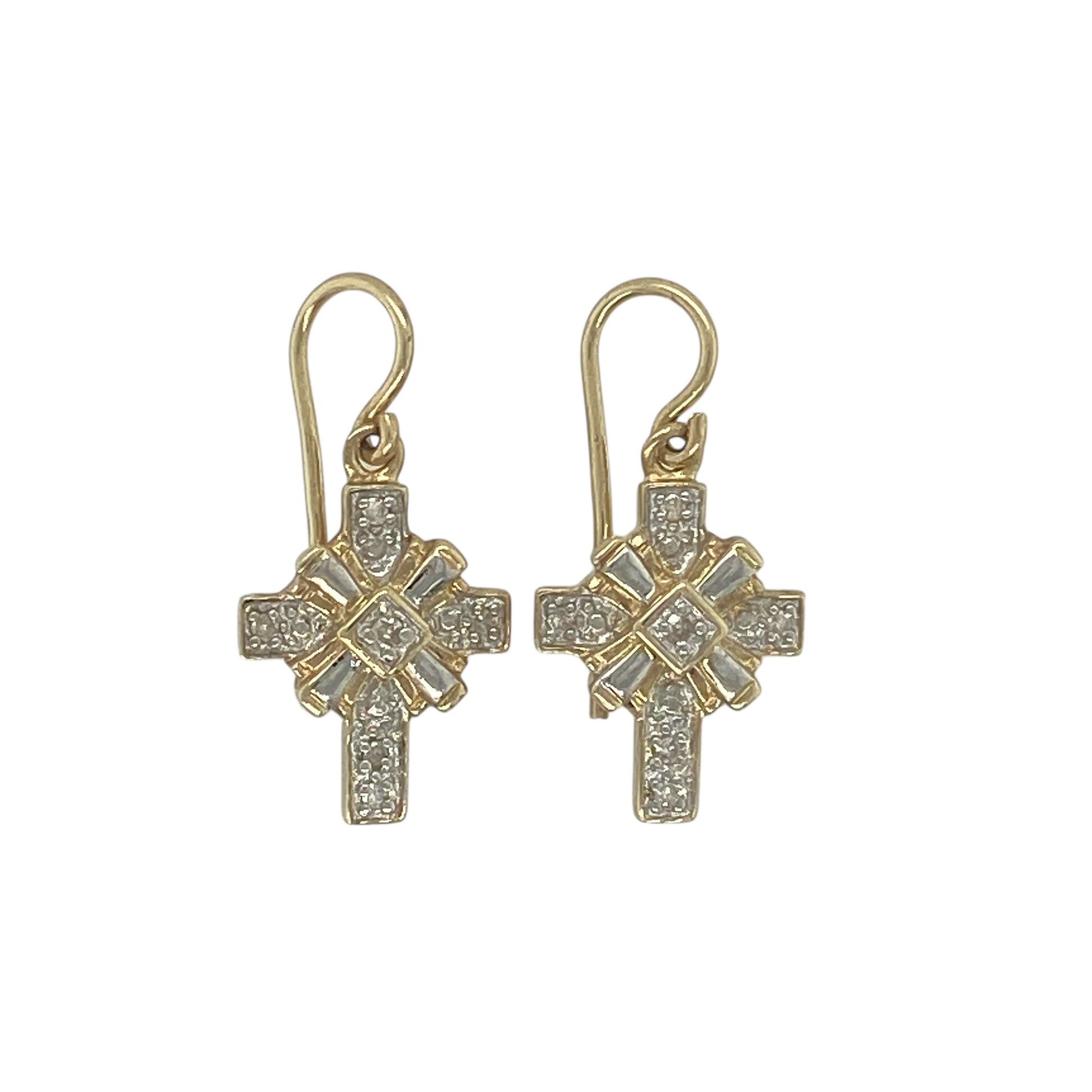9ct Gold & Diamond Set Fancy Cross Drop Earrings
