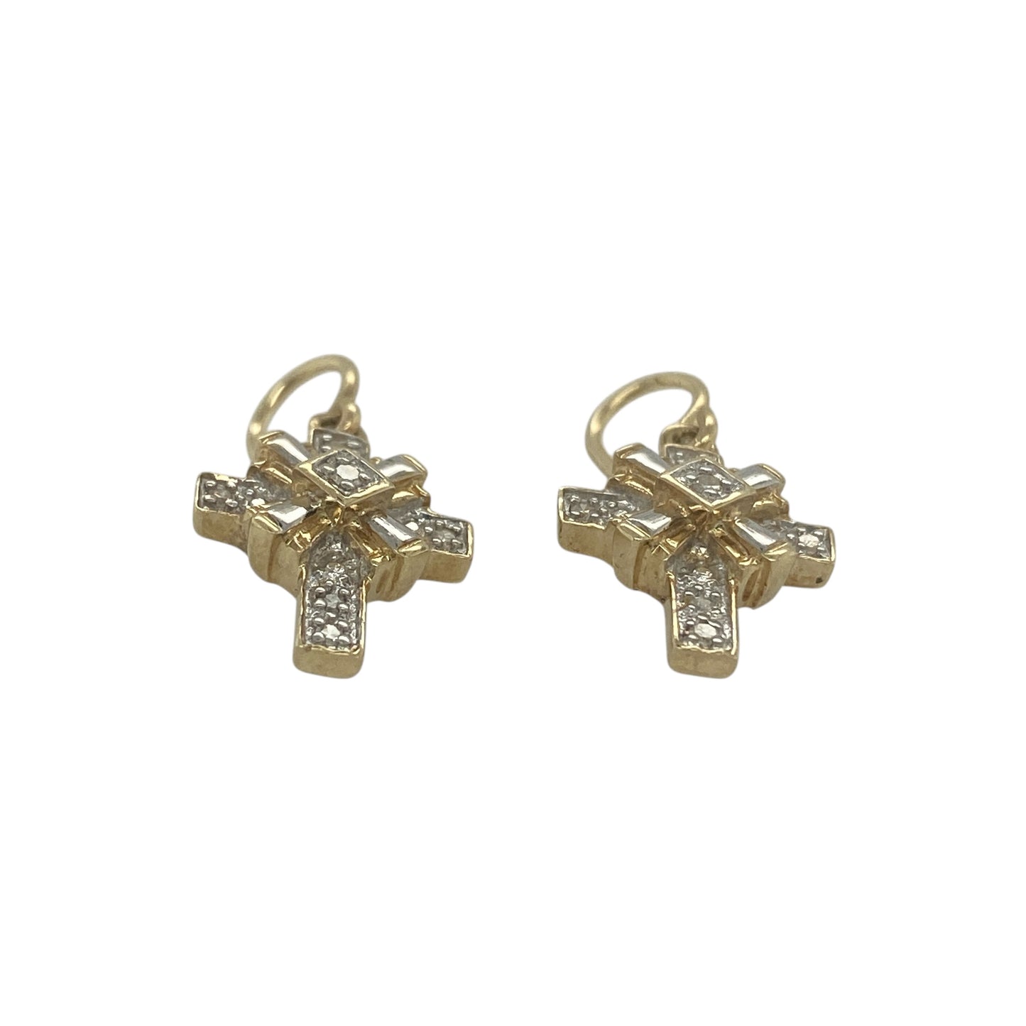 Add meaningful elegance and subtle sparkle to your jewellery collection with these pre-owned 9ct yellow gold diamond set fancy cross drop earrings, featuring a detailed cross design with delicate movement—perfect for everyday wear or special occasions.

Design: The earrings feature a decorative cross drop design measuring approximately 14mm by 11mm, with a refined and eye-catching shape. The drop style allows gentle movement, enhancing the overall look with added presence and elegance.
