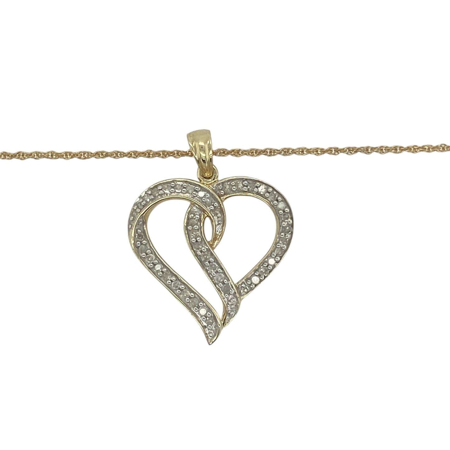 Add a romantic touch and timeless sparkle to your jewellery collection with this pre-owned 9ct yellow gold diamond heart necklace, featuring a classic heart design with delicate brilliance—perfect for everyday wear or meaningful gifting.

Design: The necklace features a timeless heart-shaped pendant, accented with sparkling diamonds that enhance its elegant and feminine appeal. The classic design makes it a versatile piece suitable for both casual and occasion wear.
