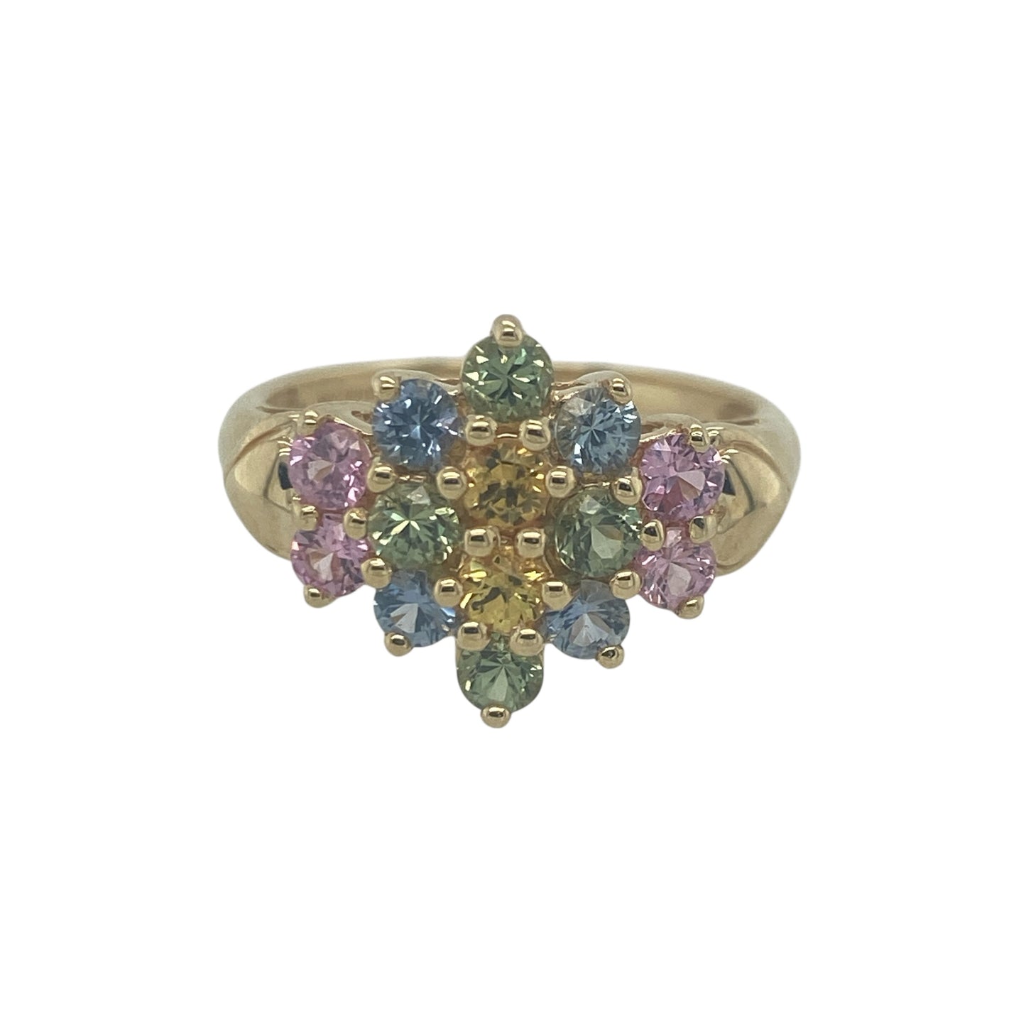 9ct Gold & Multi Coloured Topaz Flower Cluster Ring