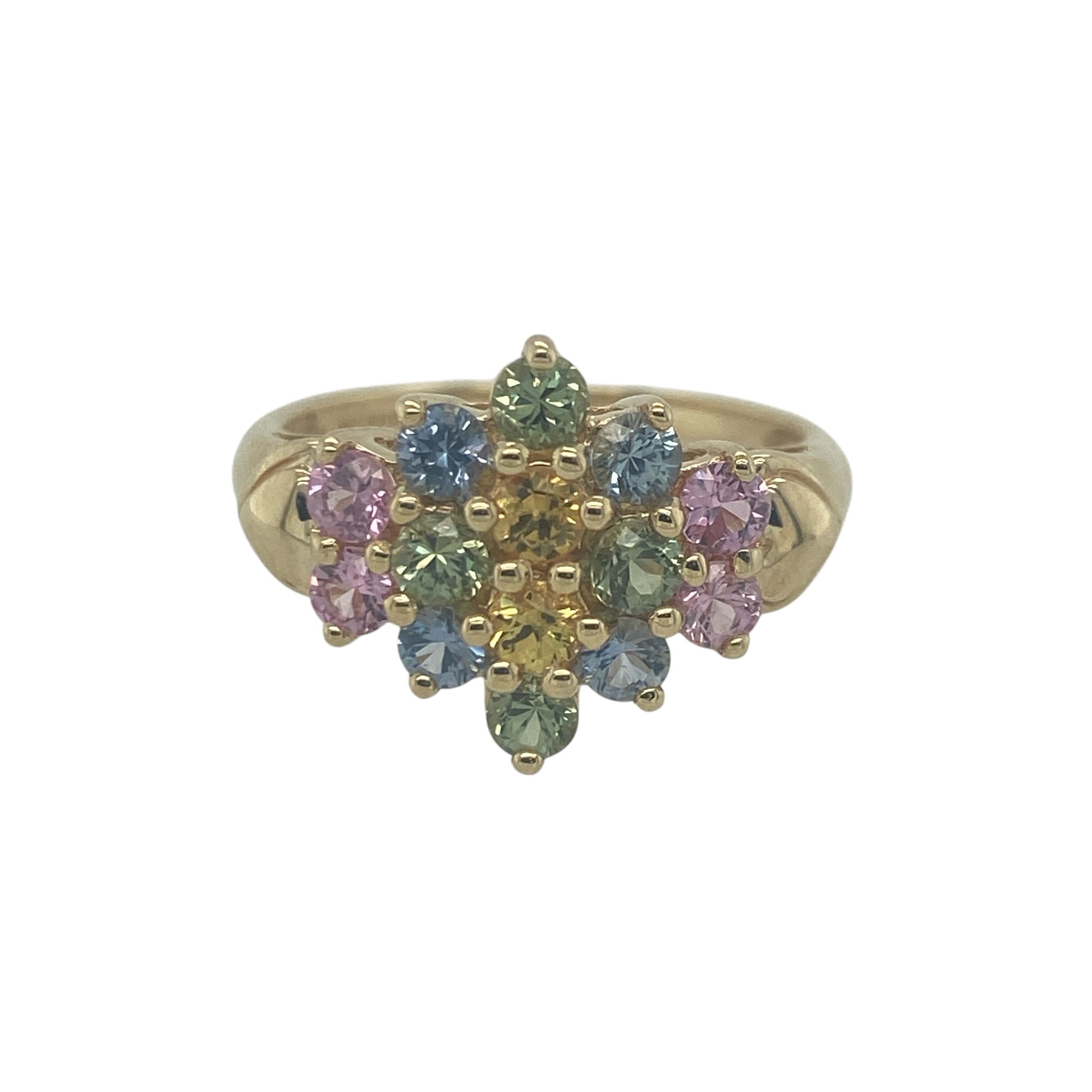 9ct Gold & Multi Coloured Topaz Flower Cluster Ring