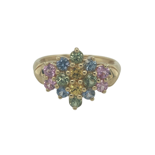 9ct Gold & Multi Coloured Topaz Flower Cluster Ring