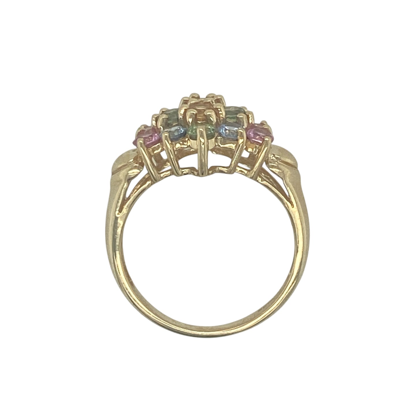 9ct Gold & Multi Coloured Topaz Flower Cluster Ring
