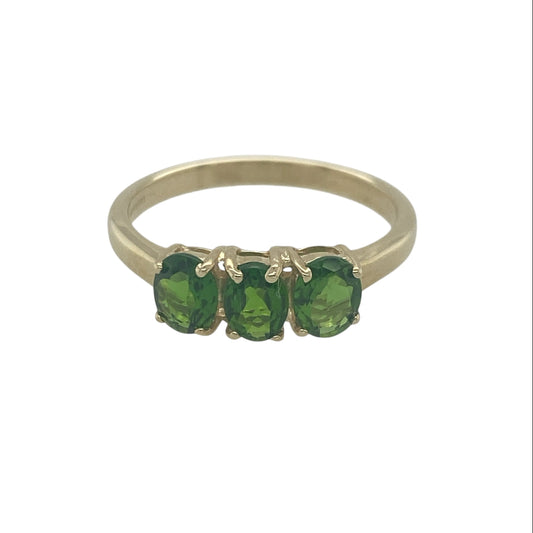 9ct Gold & Green Stone Trilogy Ring