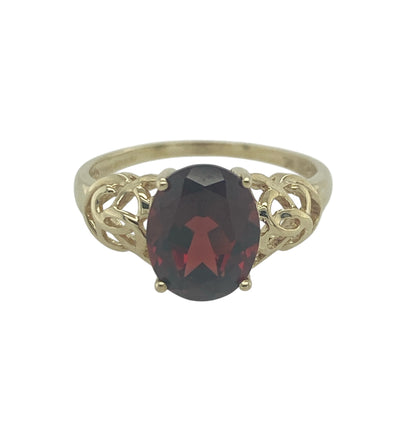 9ct Gold & Red Stone Celtic Style Ring