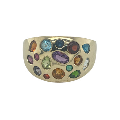 9ct Gold & Multi Coloured Stone Wide Band Ring