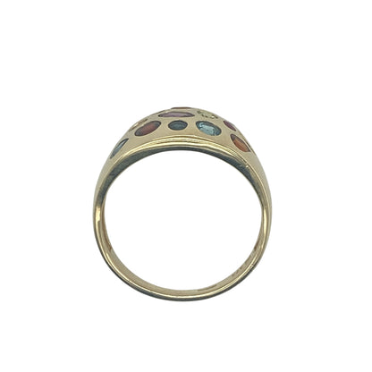 9ct Gold & Multi Coloured Stone Wide Band Ring