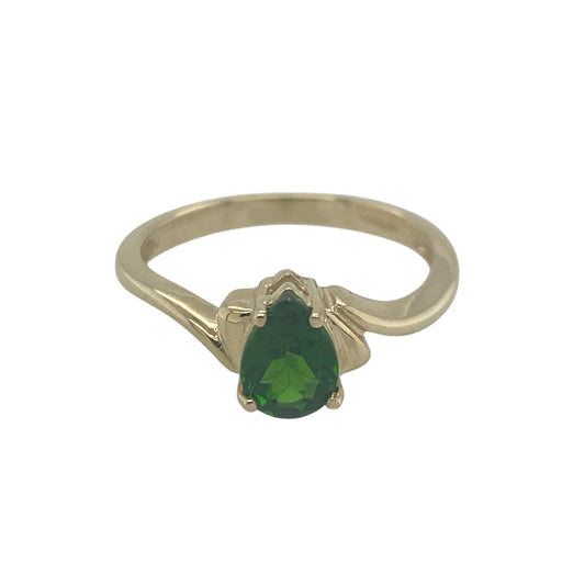 9ct Gold & Green Stone Teardrop Twist Ring