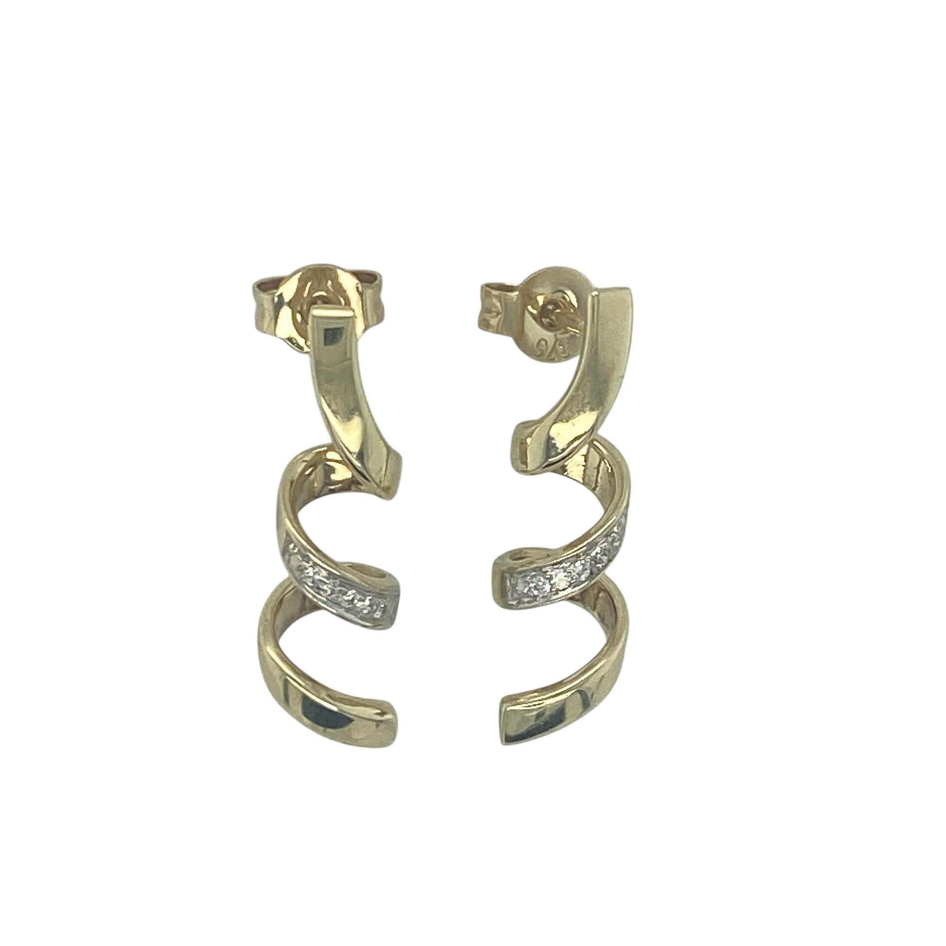 9ct Gold & Cubic Zirconia Spiral Drop Earrings