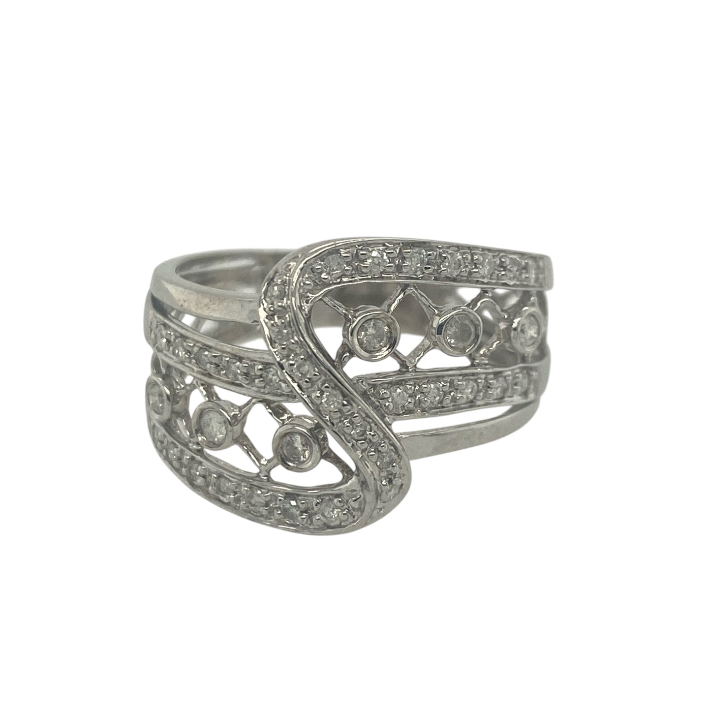 9ct White Gold & Diamond Double Band Twist Ring