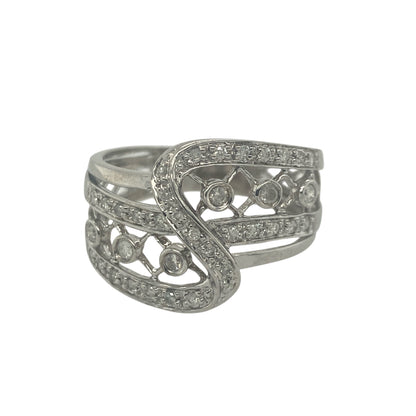 9ct White Gold & Diamond Double Band Twist Ring