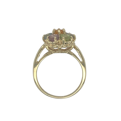 9ct Gold Diamond & Multi Coloured Topaz Flower Ring