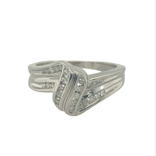 9ct White Gold & Diamond Twist Ring