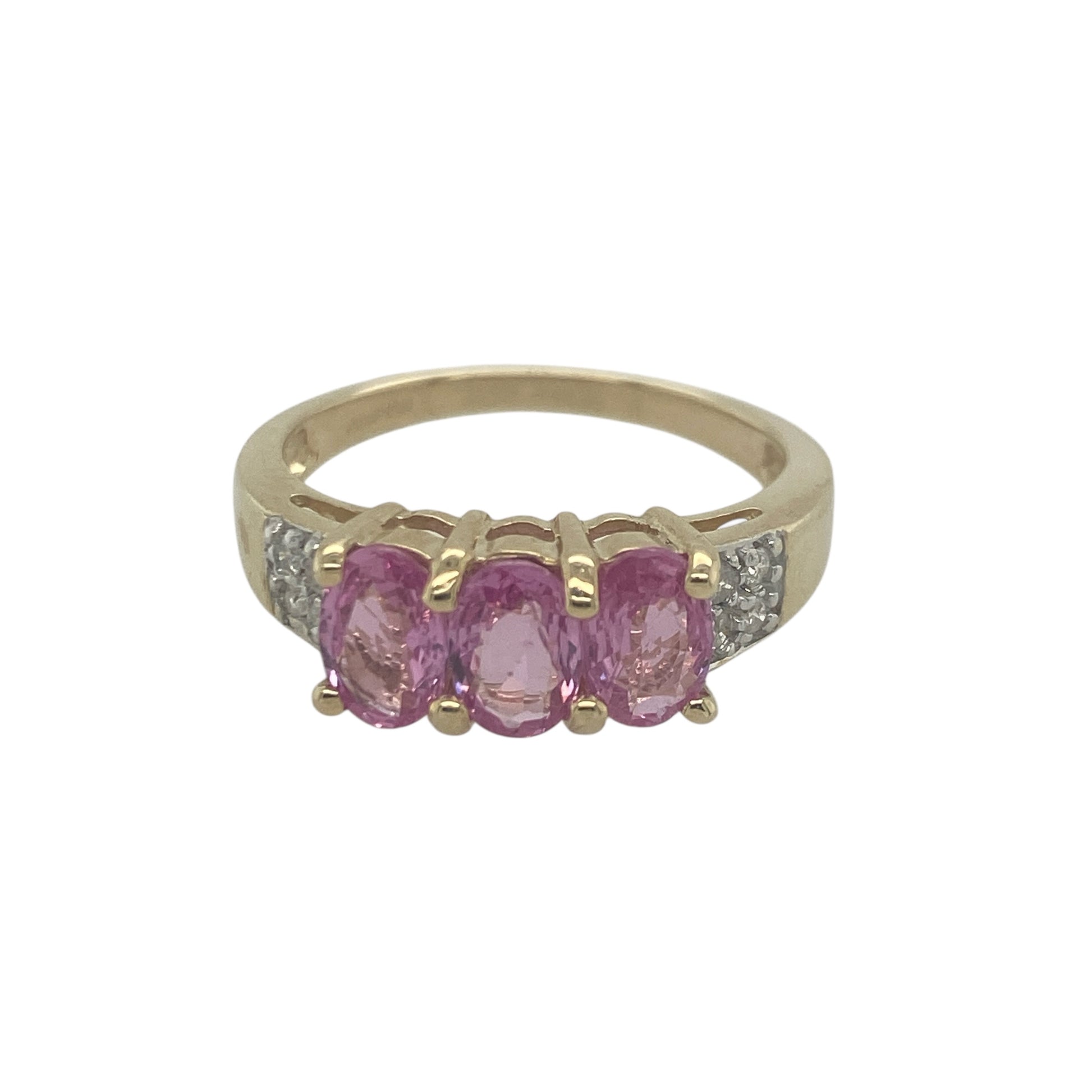 9ct Gold Diamond & Pink Sapphire Trilogy Ring