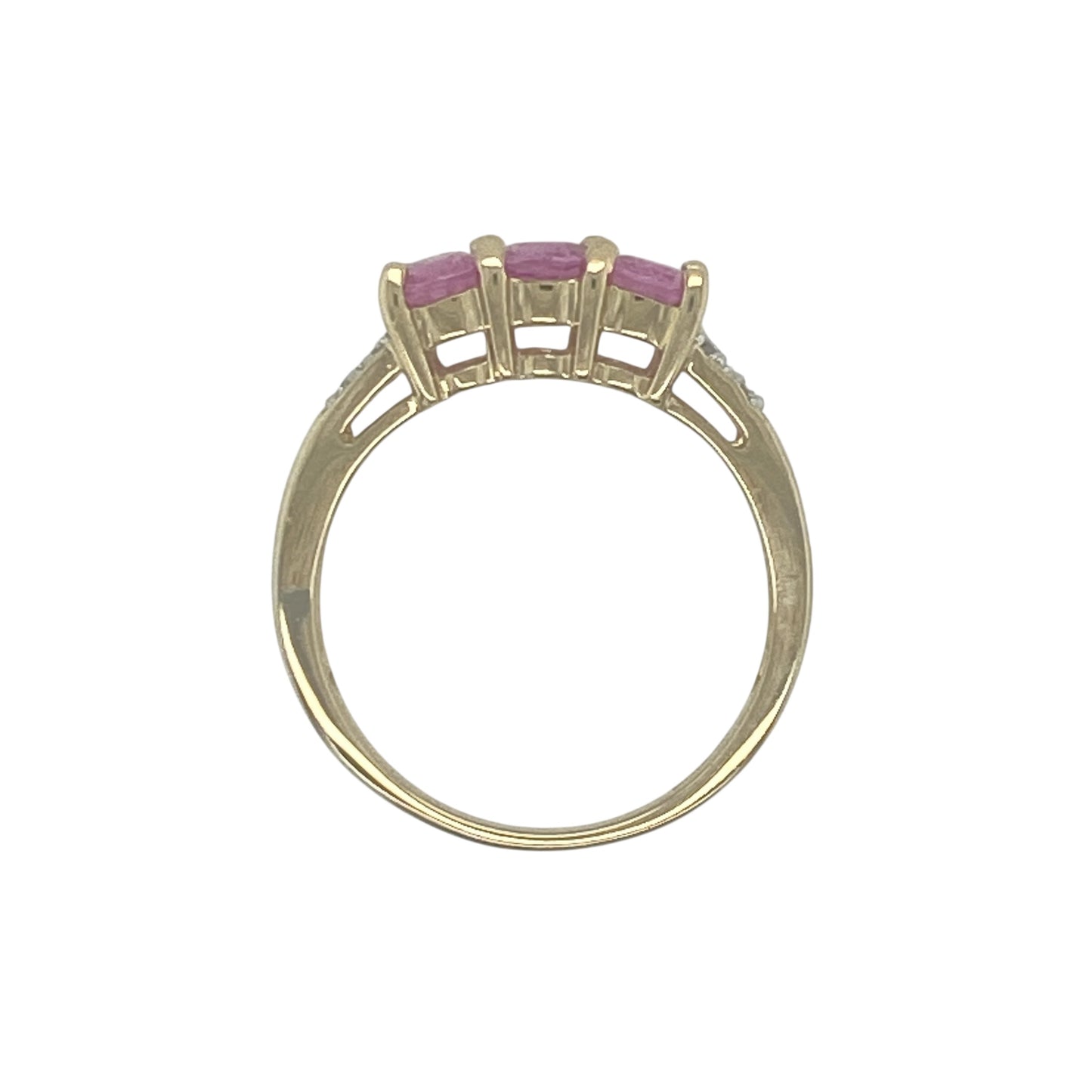 9ct Gold Diamond & Pink Sapphire Trilogy Ring