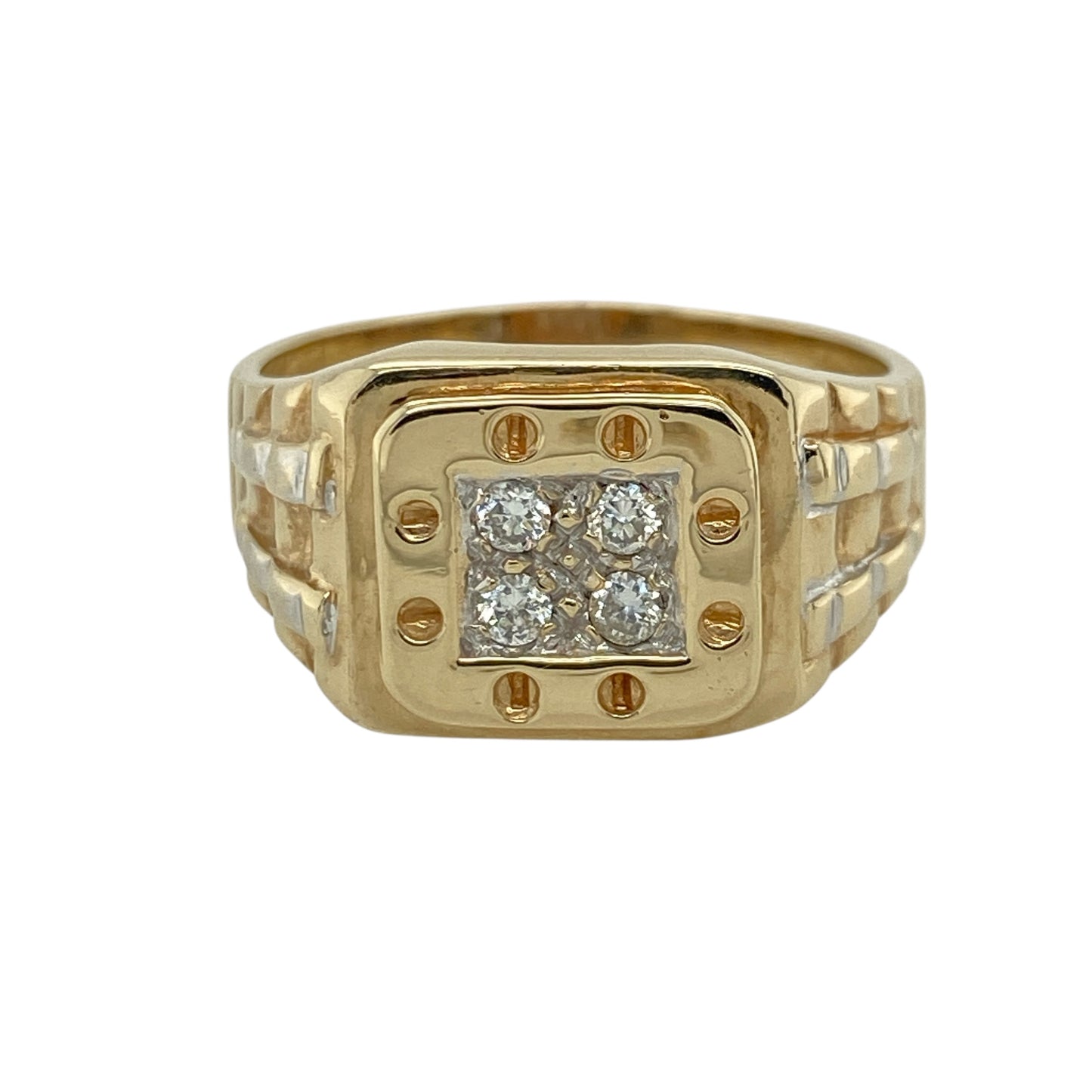 9ct Gold & Cubic Zirconia Set Watch Strap Signet Ring