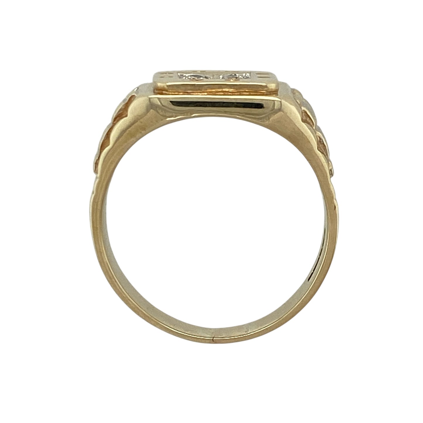 9ct Gold & Cubic Zirconia Set Watch Strap Signet Ring