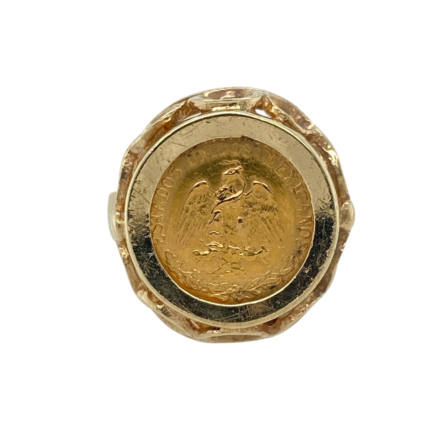 9ct Gold Mount Mexican Dos Pesos Coin Ring