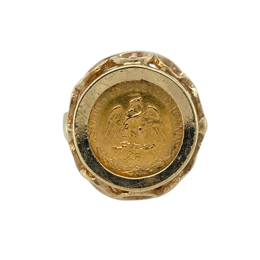 9ct Gold Mount Mexican Dos Pesos Coin Ring