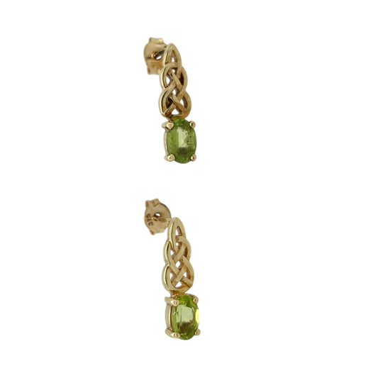 Add a vibrant pop of colour and timeless Celtic design to your jewellery collection with these pre-owned 9ct yellow gold and peridot set drop earrings, combining meaningful symbolism with elegant style—perfect for both everyday wear and special occasions.

Design: Each earring features an intricate Celtic knot design, symbolising eternity and connection, finished with a delicate drop showcasing an oval-cut peridot for added movement and colour.