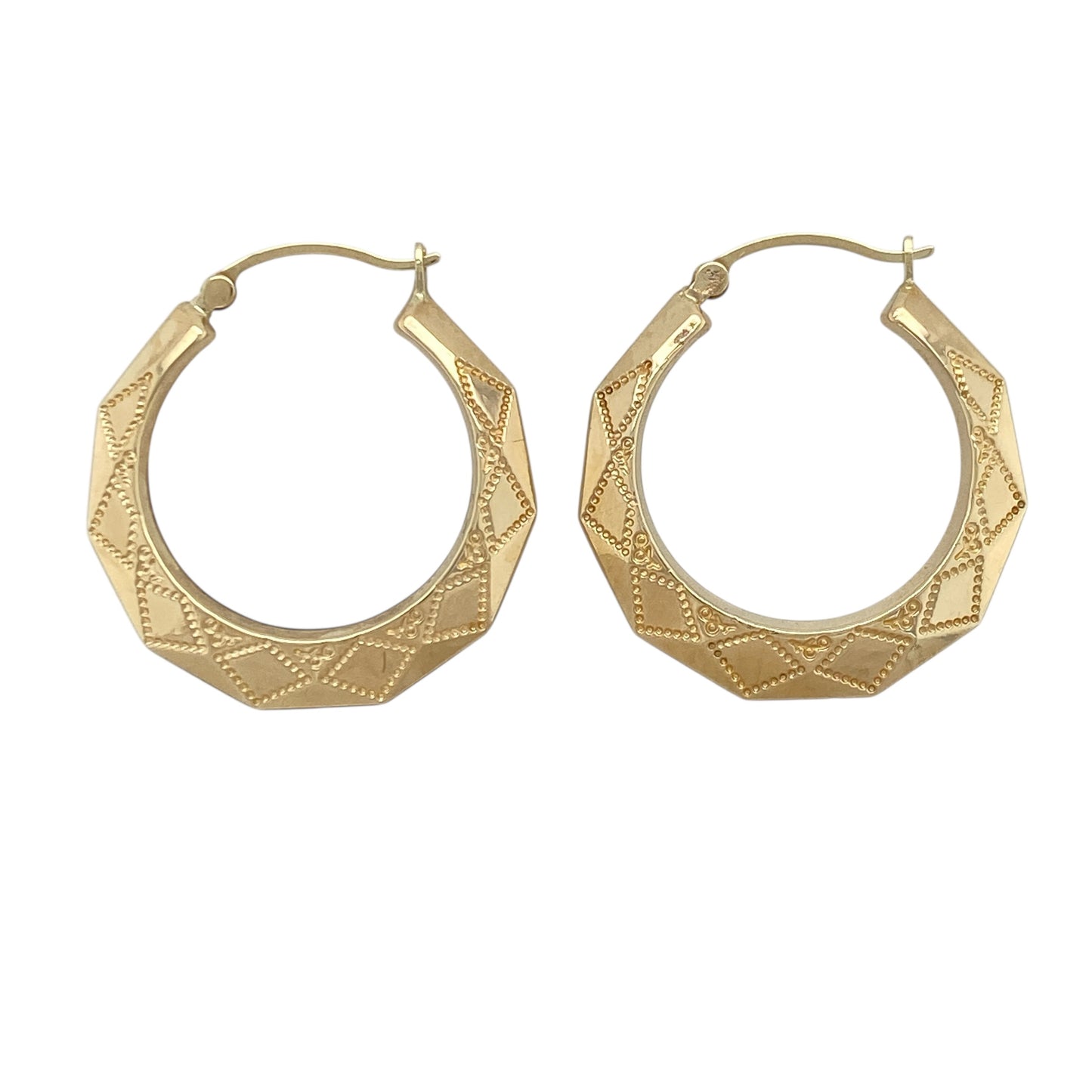 9ct Gold Patterned Hoop Creole Earrings