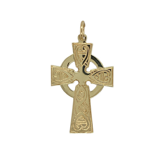 9ct Gold Patterned Celtic Cross Pendant