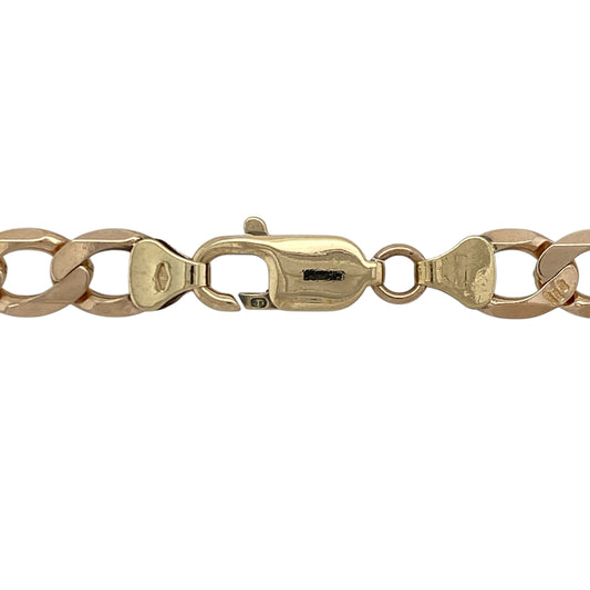 Make a bold statement with this pre-owned 9ct rose gold 24" curb chain, combining classic design with a striking and substantial presence—perfect for standout everyday wear or special occasions.

Design: The chain features a traditional curb link style, with smooth, interlocking links that create a strong and timeless look.
Material: Made from 9-carat rose gold, it has a polished finish that enhances its rich, warm tone and distinctive colour.
