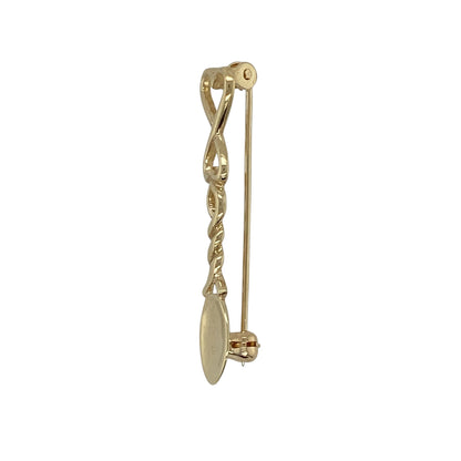 Add a charming and meaningful piece to your jewellery collection with this pre-owned 9ct yellow gold heart twist Welsh lovespoon brooch, rich in tradition and symbolism—perfect for gifting or adding a unique touch to any outfit.

Design: The brooch features a traditional Welsh lovespoon design with a heart and twist detail, symbolising love, commitment, and unity in a beautifully decorative form.