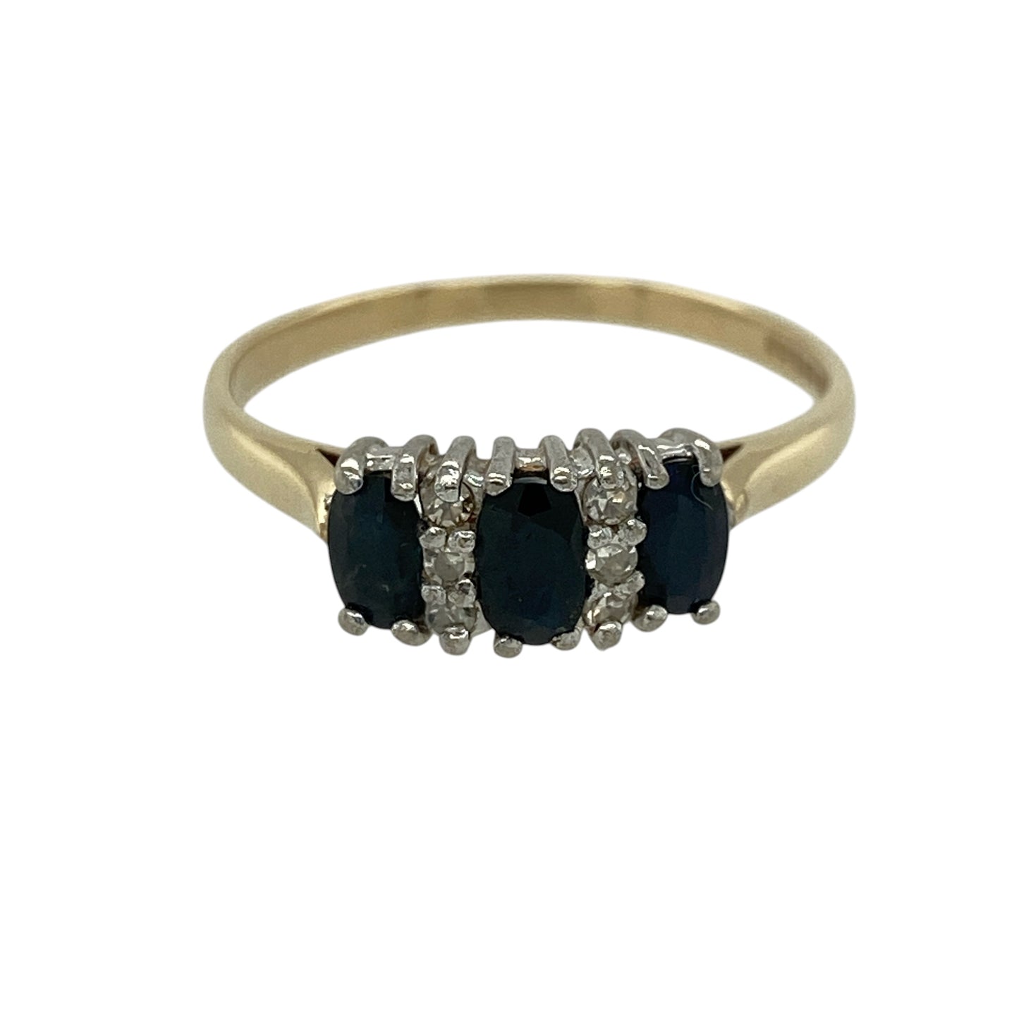 9ct Gold Diamond & Sapphire Set Trilogy Ring