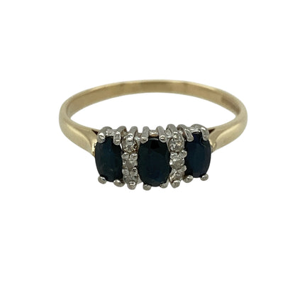 9ct Gold Diamond & Sapphire Set Trilogy Ring