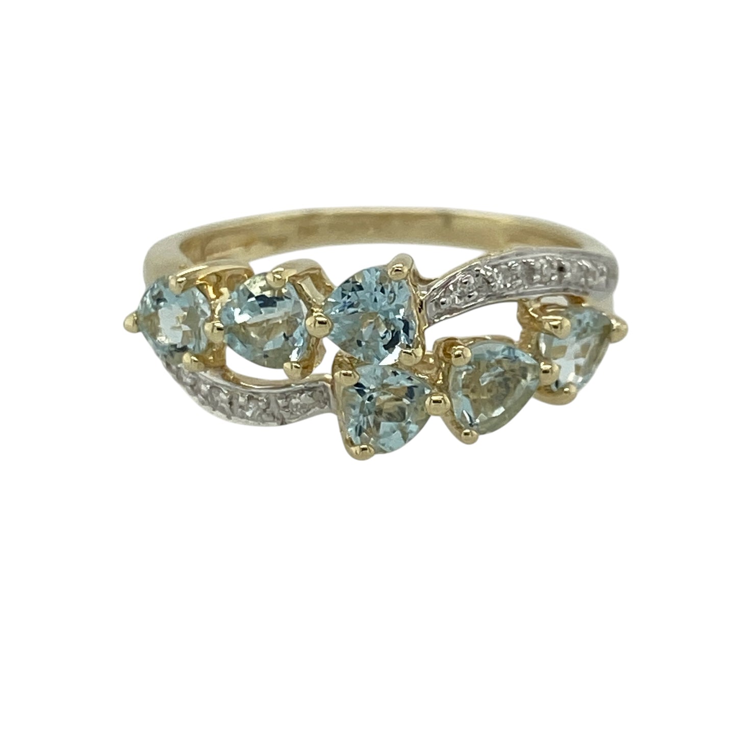 9ct Gold Diamond & Aquamarine Set Split Band Ring