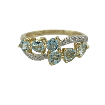 9ct Gold Diamond & Aquamarine Set Split Band Ring