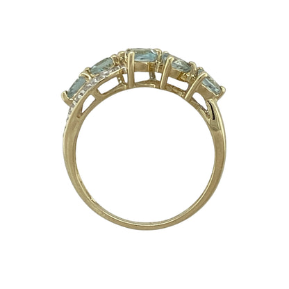 9ct Gold Diamond & Aquamarine Set Split Band Ring