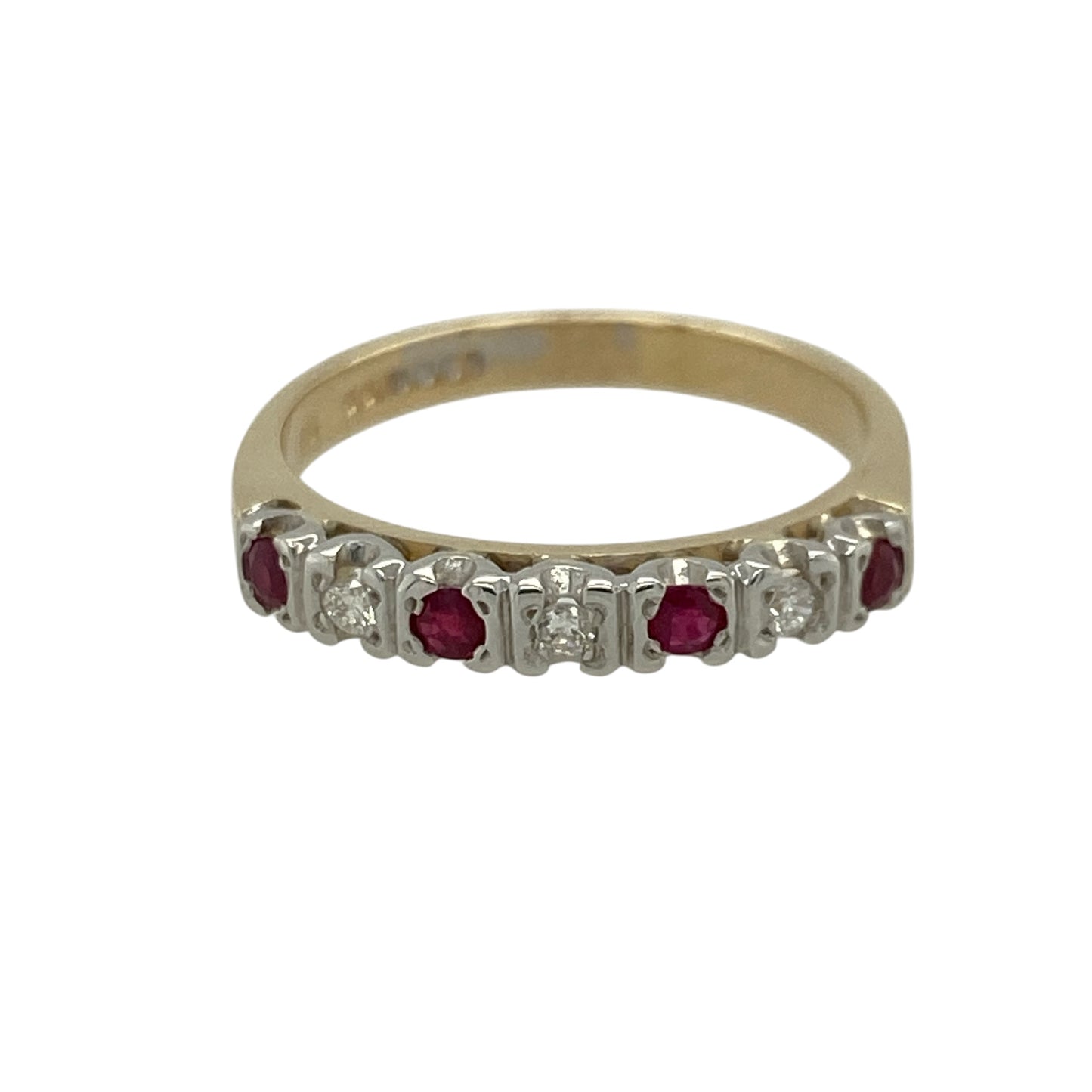 9ct Gold Diamond & Ruby Set Band Ring