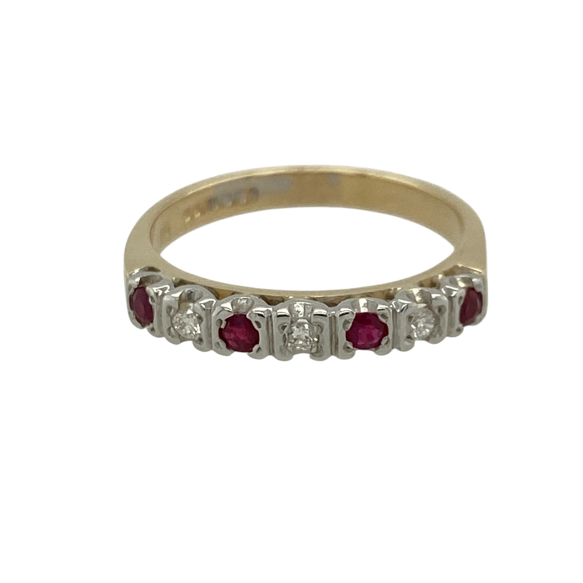 9ct Gold Diamond & Ruby Set Band Ring