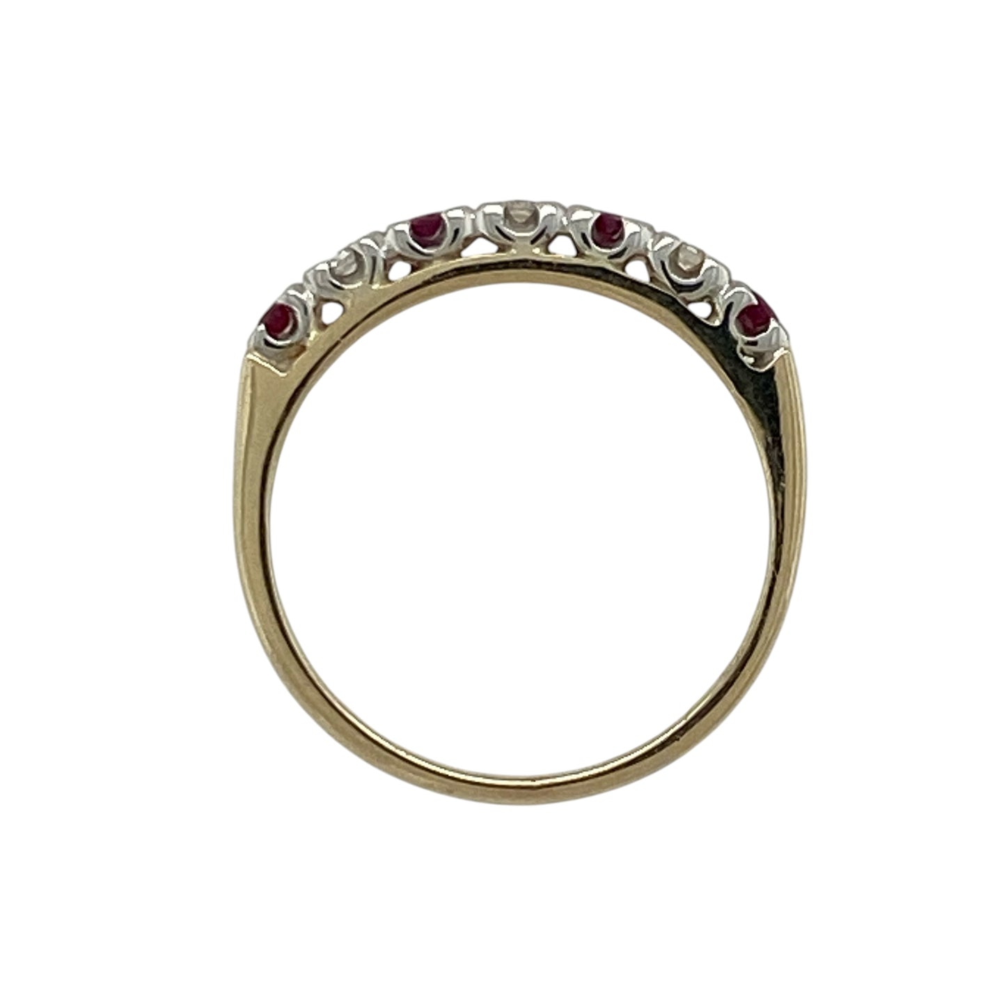 9ct Gold Diamond & Ruby Set Band Ring