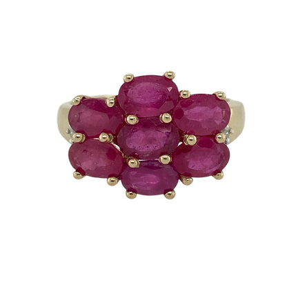 9ct Gold Diamond & Ruby Set Cluster Ring