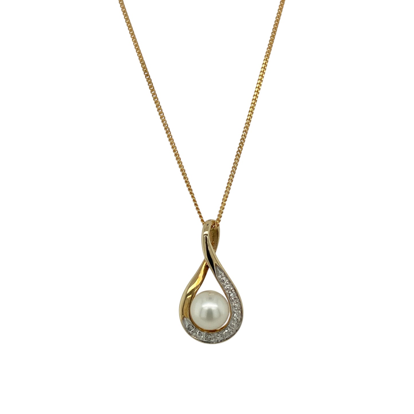 9ct Gold Diamond & Pearl Set 20" Necklace