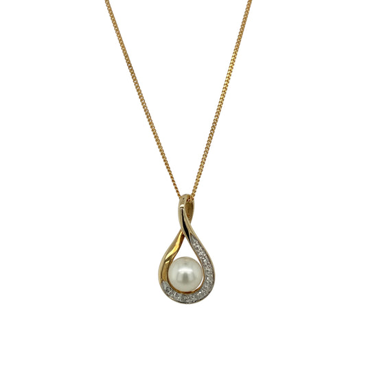 9ct Gold Diamond & Pearl Set 20" Necklace