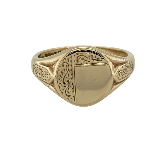 9ct Gold Patterned Oval Signet Ring