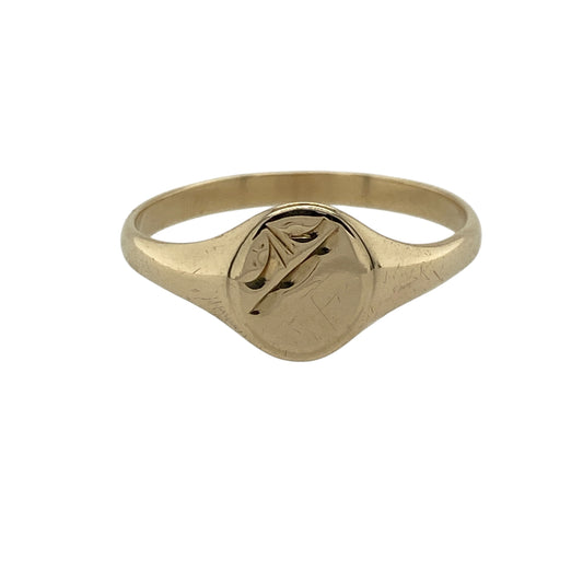 9ct Gold Patterned Oval Signet Ring