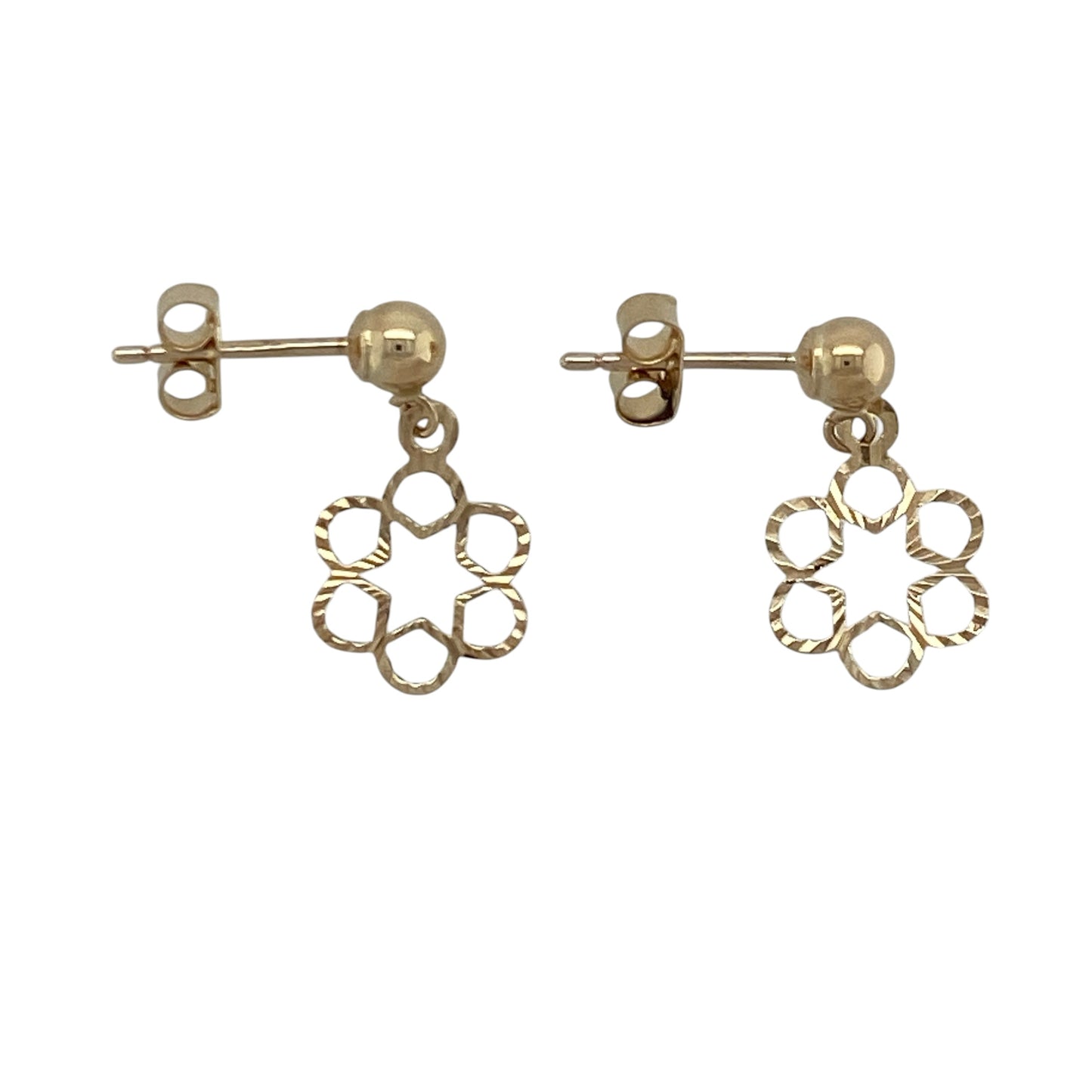 9ct Gold Patterned Flower Style Drop Earrings