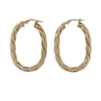 9ct Gold Twisted Oval Creole Earrings