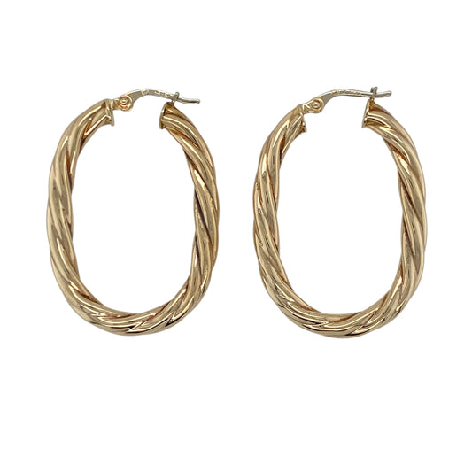 9ct Gold Twisted Oval Creole Earrings