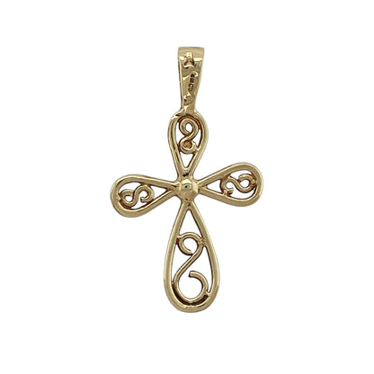 Add a meaningful and stylish piece to your jewellery collection with this pre-owned 9ct yellow gold open weave cross pendant, combining traditional symbolism with a modern design—perfect for everyday wear or as a thoughtful gift.

Design: The pendant features a classic cross shape with an open weave design, creating a lighter and more intricate appearance with added visual interest.
