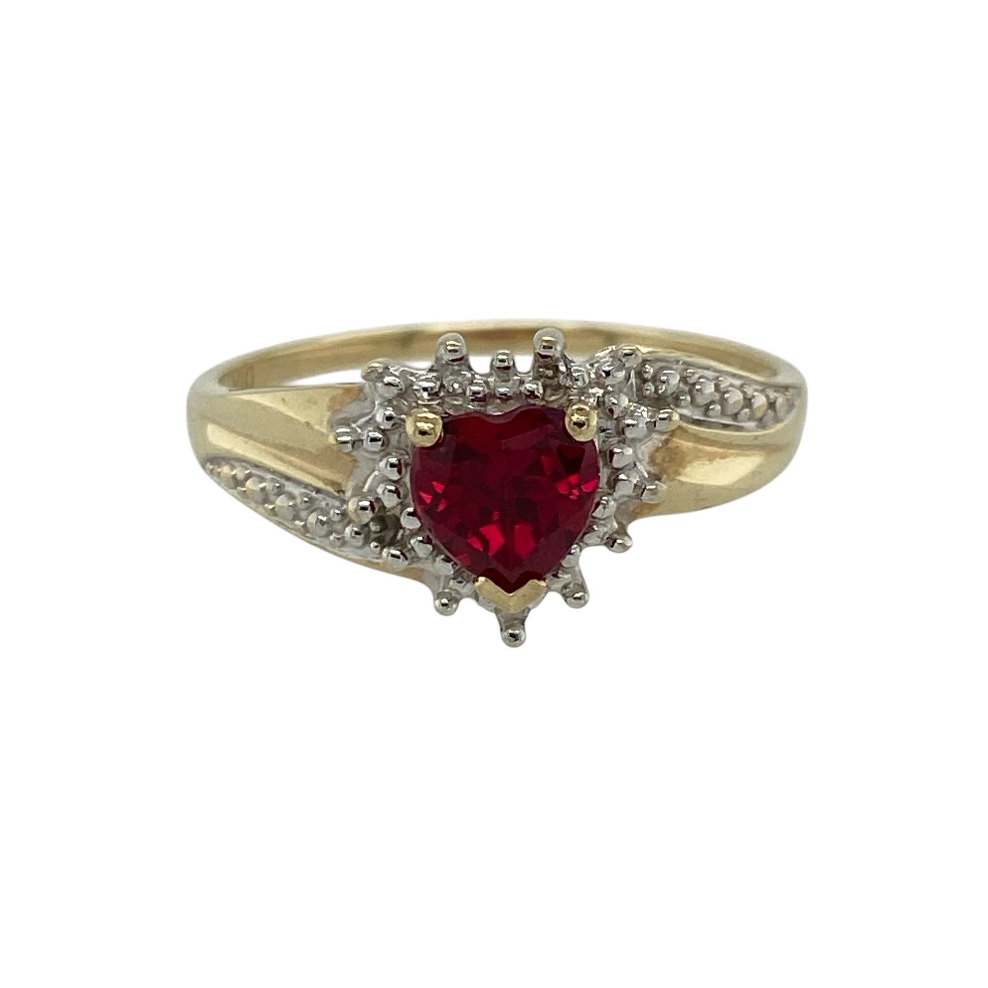 9ct Gold Diamond & Ruby Set Heart Cluster Ring