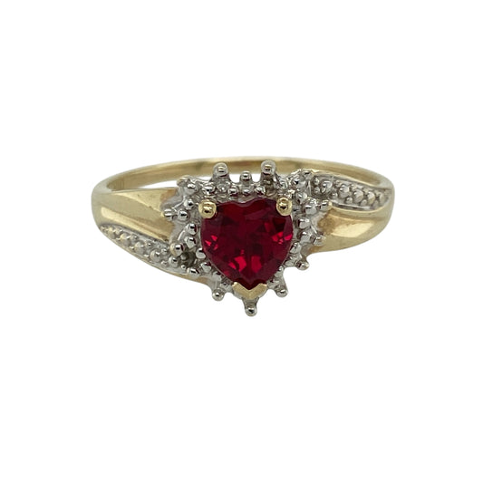 9ct Gold Diamond & Ruby Set Heart Cluster Ring
