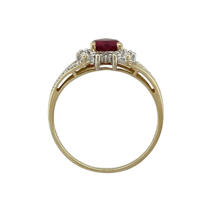 9ct Gold Diamond & Ruby Set Heart Cluster Ring