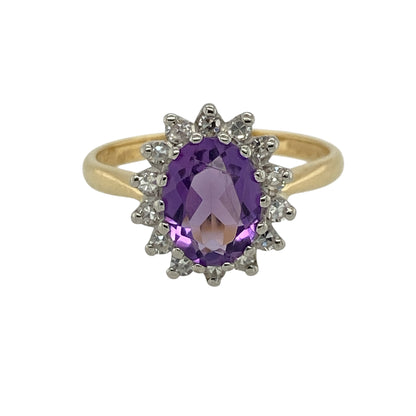 18ct Gold Diamond & Amethyst Set Cluster Ring