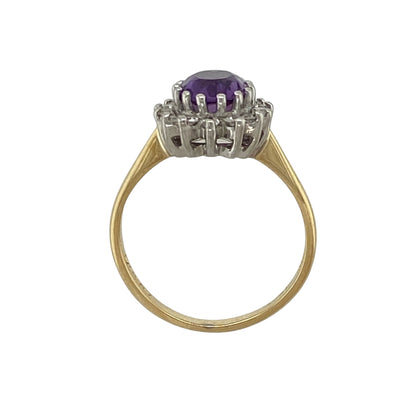 18ct Gold Diamond & Amethyst Set Cluster Ring